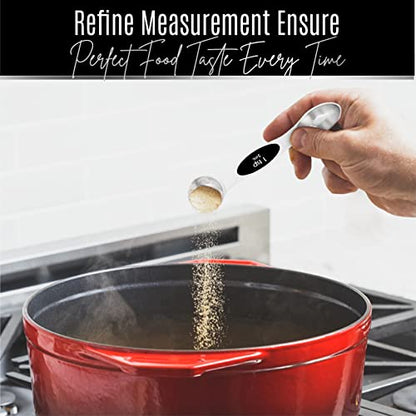 Nextop Stainless Steel Magnetic Measuring Spoons Set – 9 Pieces Dual-Sided Stackable Magnetic Teaspoons and Tablespoons for Dry & Liquid Ingredients – Kitchen Gadgets for Baking & Cooking – Black - color: Black