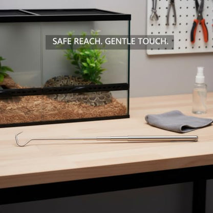 Telescopic Snake Hook, Stainless Steel Extendable Reaching Tool for Reptile Enclosures, 28-Inch (1 PC)