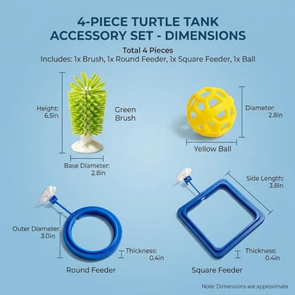 Turtle Tank Accessories 4-Piece Set, Turtle Tank Decor and Turtle Brush for Daily Feeding and Shell Cleaning