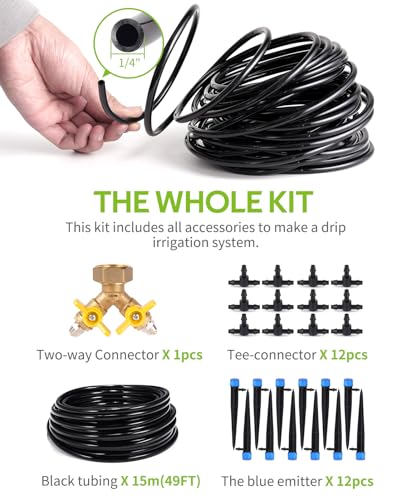 HIRALIY 50ft Drip Irrigation Kit Plant Watering System 8x5mm Blank Distribution Tubing DIY Automatic Irrigation Equipment Set for Garden Greenhouse Flower Bed Patio Lawn - size: 49.2 ft
