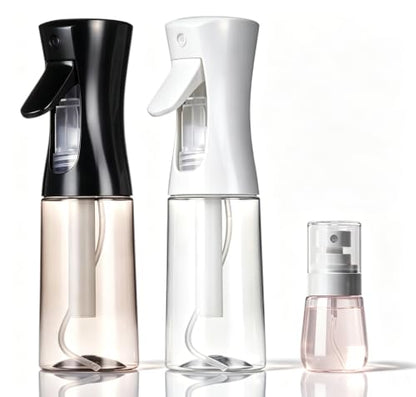 3 Pack Spray Bottles, 2-Pack Continuous Spray Bottles,Fine Water Mist Spray Bottles for Hair 6.8 OZ (200 ML) and 1oz 30ml Travel Spray Bottle Mister for Cleaning,Hairstyling,Plants,Barbers,White Black - color: White Black
