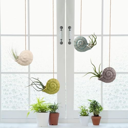 Air Plant Holder Unique, Cute Octopus Air Plant Hanger Wall Planter, Ceramic Tillandsia Airplants Holders Hanging Wall Decor for Home Office (Whelk-Small (2.8 x 2 in),4 pcs/Set) - size: Whelk-Small (2.8 x 2 in)