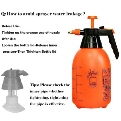 1/2 Gallon Handheld Pump Sprayer, 2 Pack Garden Pressure Sprayer with Adjustable Brass Nozzle, Multi-Purpose 75 Oz Water Spray Bottle Ideal for Watering, Fertilizing, Cleaning (Orange-2L)