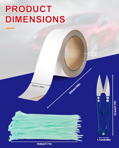 Heat Shield Tape, 1000°C High-Temp Resistant Silica Tape with 100pcs Zip Ties & Scissors for Automotive & Industrial Use, Curved Surface Safe, Strong Adhesive - color: White High-Silica Tape Set *1