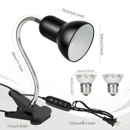 Reptile Heat Lamps, UVA/UVB Turtle Heat Lamp,Turtle Aquarium Light Bulbs, Heating Lamps with Cycle Timer, 360° Rotatable Heat Lamp for Lizard Turtle Snake Aquarium Aquatic Plants,2 Heat Bulbs 110V - color: Timed-99%uva+3%uvb Reptile Lamp+2bulb