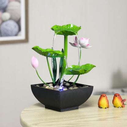 Water Fountain Indoor Waterfall Fountain 3-Tier Tabletop Fountain Lotus Desk Relaxation Home Decor Including Lots of Rocks and Soothing Sound Machine (Green 2) - style: Double flow