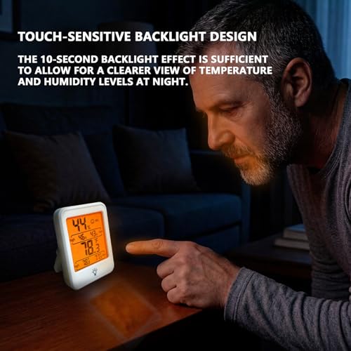 Thermometer and Hygrometer,Indoor Temperature and Humidity Monitor,Bracket & Back Suction for Greenhouse,Terrarium, Incubator,with Backlit,Highest & Lowest Records