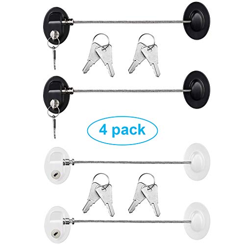 Hotop 4 Pack Cabinet Locks with Keys Refrigerator Fridge Locks Replacement with Steel Wire Self Adhesive Child and Baby Proofing Safety for File Drawers Deep Freezer Doors Latch(White and Black) - color: White and Black