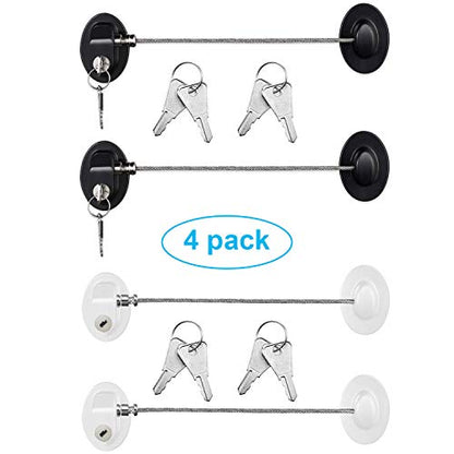 Hotop 4 Pack Cabinet Locks with Keys Refrigerator Fridge Locks Replacement with Steel Wire Self Adhesive Child and Baby Proofing Safety for File Drawers Deep Freezer Doors Latch(White and Black) - color: White and Black