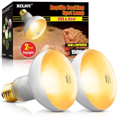MIXJOY 150W Reptile Heat Lamp Bulbs, 2Pack Heat Lamp Bulbs for Reptiles Basking Bulbs UVA Daylight Basking Light Amphibians Heating Lamp Emitter for Lizard, Tortoise, Bearded Dragon Gecko, Chicken - style: 2Pack 150W