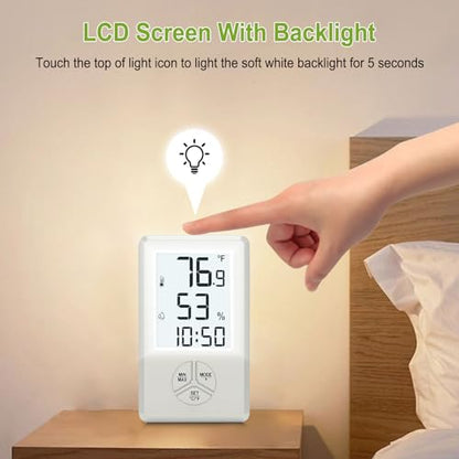 Urageuxy Digital Hygrometer Indoor Thermometer with Min Max Records, Humidity Gauge with Clock for Room, Home, Bedroom, Office, Greenhouse, Cellar - style: 5s Backlight
