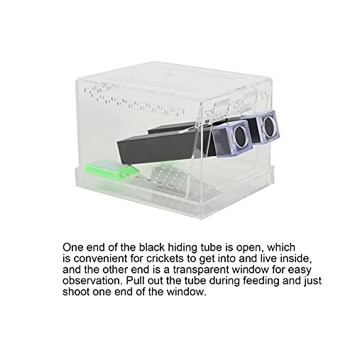 SUNGOOYUE Cricket Keeper Box, Acrylic Feeding Box with Water Food Tub, Clear Ventilated Lid and Waste Tray, 15x10x10cm for Reptile Terrarium Breeding Home Office (Large Size) - size: Large Size