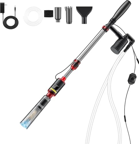 Fish Tank Cleaner, Aquarium Gravel Cleaner, 530GPH/32W Electric Fish Tank Cleaning Tools, Adjustable Water Flow Fish Tank Gravel Cleaner Vacuum, Aquarium Cleaner Kit for Water Chang, Wash Sand (Red)