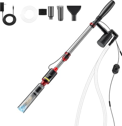 Fish Tank Cleaner, Aquarium Gravel Cleaner, 530GPH/32W Electric Fish Tank Cleaning Tools, Adjustable Water Flow Fish Tank Gravel Cleaner Vacuum, Aquarium Cleaner Kit for Water Chang, Wash Sand (Red)