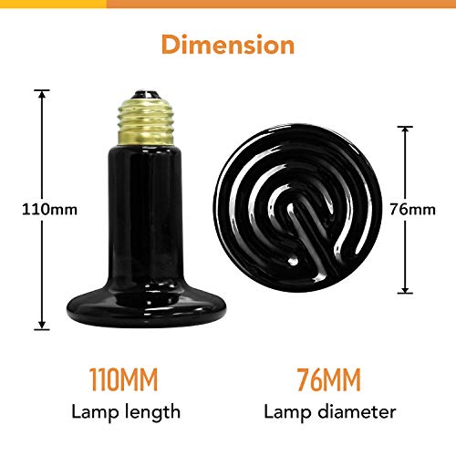 Simple Deluxe 40W Reptile Heat Lamp Bulb No Light Visible Ceramic Heat Emitter Brooder Coop Heater, 2 Pack