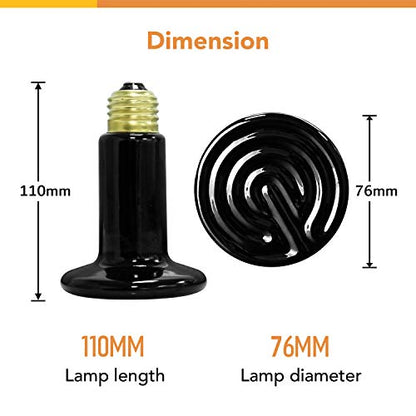 Simple Deluxe 40W Reptile Heat Lamp Bulb No Light Visible Ceramic Heat Emitter Brooder Coop Heater, 2 Pack