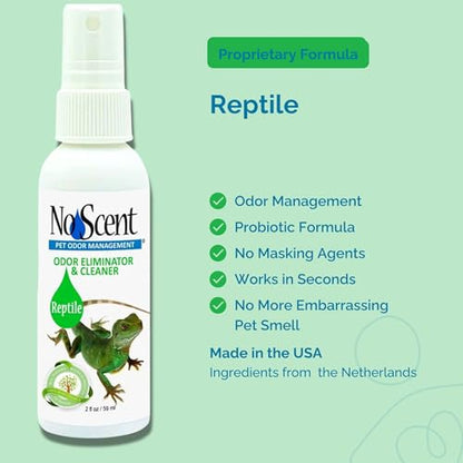 No Scent Reptile - Professional Pet Waste Odor Eliminator and Cleaner - Safe All Natural Probiotic & Enzyme Formula Smell Remover for Tanks Terrariums Enclosures and Substrates (2 oz x 2) - size: 2 Fl Oz (Pack of 2)