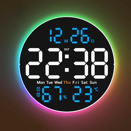 10 Inch Large Digital Wall Clock with 9 Color Changing Remote Control, Date Week Temperature, Auto Brightness Dimmer Big Clock with Night Lights,Blue - color: Blue
