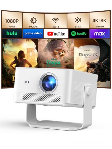 [Android 14 & 800ANSI] Magcubic Mini Projector 4K 8K Support, Smart Projector Native 1080P with WiFi 6, Bluetooth 5.4, Auto Focus, Auto Keystone, 180° Rotation, Portable Projetor for Bedroom HY450Max - color: Bright White
