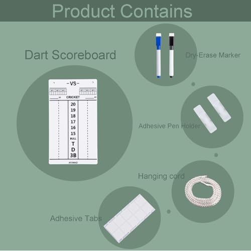 Dry Erase Dart Scoreboard, Dart Score Keeper for Cricket and 01 Games, 13.8x7.9 Inch Dartboard Accessories