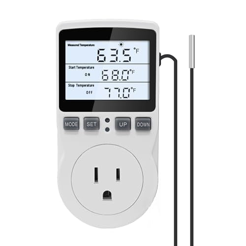 KT3100BL Digital Temperature Controller Outlet Socket Plug in Thermostat | HD LCD Display 15A 120V Output with Blue Backlight 3m Temperature Sensor - style: KT3100BL Blue backlight
