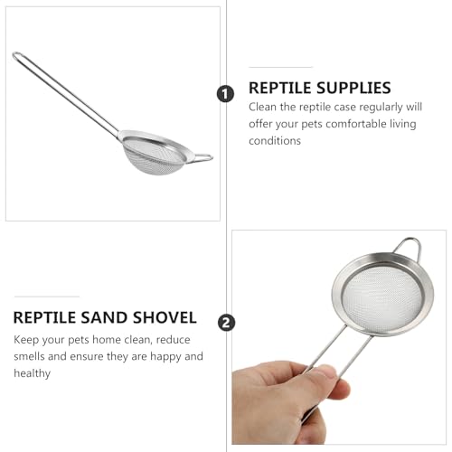 2pcs Stainless Steel Sand Bedding Shovel with Fine Mesh Filter for Reptile Terrarium Cleaning, Sand Substrate Scoop for Lizard and Snake Poop Removal