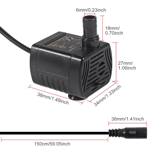 2PCS Water Pump 200L/H DC 5.5-12V 1-3W Mini Submersible Water Pump with 6.5ft Tubing for Aquarium Fish Tank, Pond, Fountain, Hydroponics