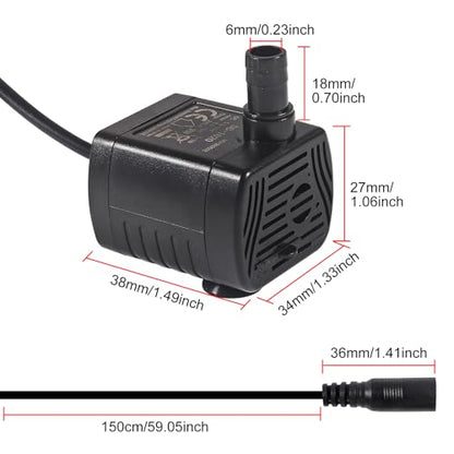 2PCS Water Pump 200L/H DC 5.5-12V 1-3W Mini Submersible Water Pump with 6.5ft Tubing for Aquarium Fish Tank, Pond, Fountain, Hydroponics