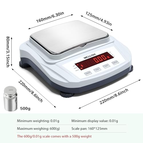 Lab Scale 600g/0.01g High Precision Digital Scale with 500g Weights Analytical Balance Electronic Scale for Kitchen Lab Weighing - style: 600g x 0.01g with weight