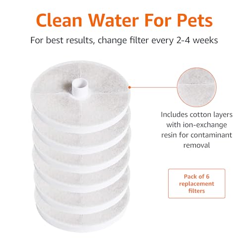 Amazon Basics Replacement Filters for 3L Pet Water Fountain, Pack of 6, White - size: 0.8 gal, style: Replacement Filters (Pack of 6)