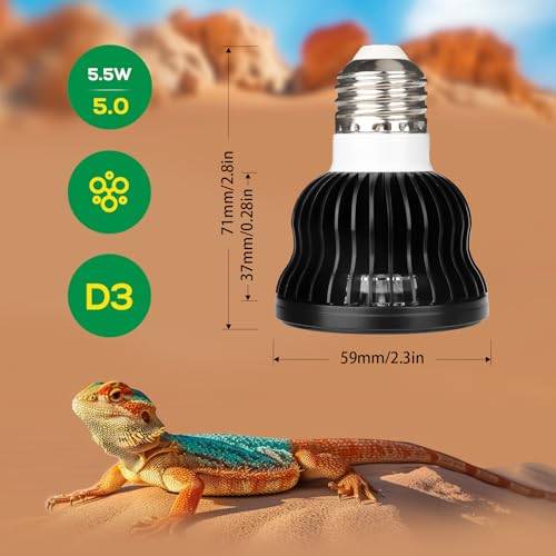 High Intensity UVB Reptile Light Bulb 5.5W 5.0 Full Spectrum UVA UVB for Reptiles simulating Sunlight Promote Synthesis of Vitamin D3 in Reptile Pets for Turtle,Lizard,Bearded Dragon - size: 5.5W5.0
