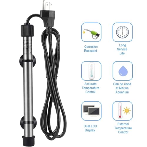hygger Pinpoint Saltwater Aquarium Heater with Digital Temp Controller, Submersible Titanium Tube Fish Tank Heater for Coral Reef 50 Watt - size: 50w