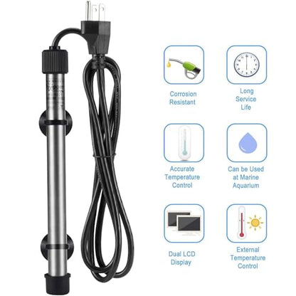 hygger Pinpoint Saltwater Aquarium Heater with Digital Temp Controller, Submersible Titanium Tube Fish Tank Heater for Coral Reef 50 Watt - size: 50w