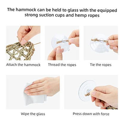 Niteangel Bearded Dragon Seagrass Hammock: Rectangle 16"x 8" & Suction Cups | Add More Climbing Space & Entertainment - Reptile Lounger for Chameleon Lizards Gecko Snakes Lguana Reptiles Tortoises - size: Rectangle 16'' x 8''