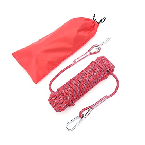 10mm/12mm (32FT/64FT) Climbing Rope, Outdoor Static Rock Climbing Rope, Tree Climbing Rappelling Rope, Escape Nylon Rope, Ice Climbing Equipment Fire Rescue Parachute Rope with 2 Steel Hooks - color: Red, size: 10mm/32ft