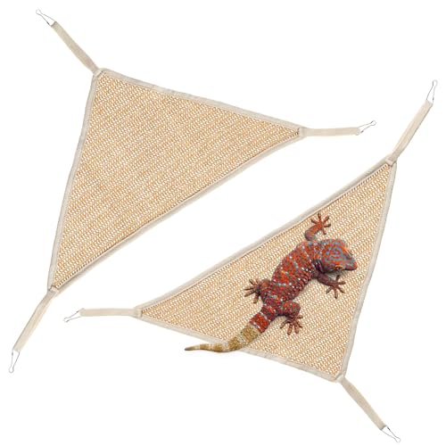 2Pcs Bearded Dragon Hammock, Breathable Straw-Woven Reptile Hammock Lizard Tank Accessories, Triangle Geckos Hammocks for Bearded Dragons, Snakes, and Axolotls, Perfect Beard Dragon Tank Accessories
