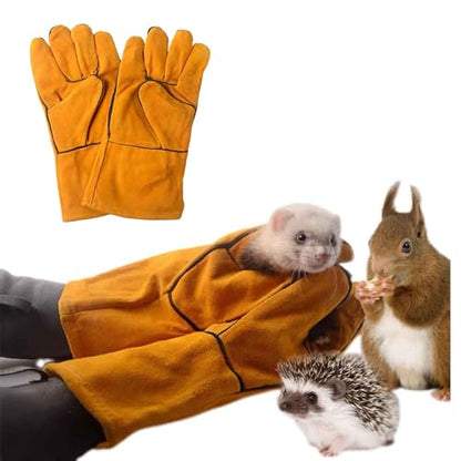 Sugar Glider Bite Proof Gloves Leather Long Animal Handling Glove for Dog Cat Scratch Bird Hedgehog and Hamster