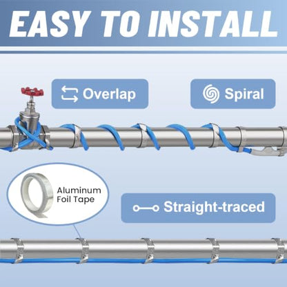 12ft Upgraded Dual Lights Heat Tape for Pipes with Thermostat | Power-Heating Dual Status, Self Regulating Heat Trace, Water Line Heating Cable for Metal & Plastic Pipes, 5W/ft - style: 12-feet