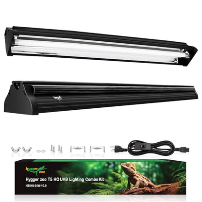 T5 UVB Reptile Light Fixture HO UVB Bulb Lighting Combo Kit 24W Reptile Light Bar Terrarium Hood 10.0 UVB Light Bulb Fluorescent Tube UVA UVB Desert Lamp for Bearded Dragon Tropical and Deserts - size: 24W-22.7IN
