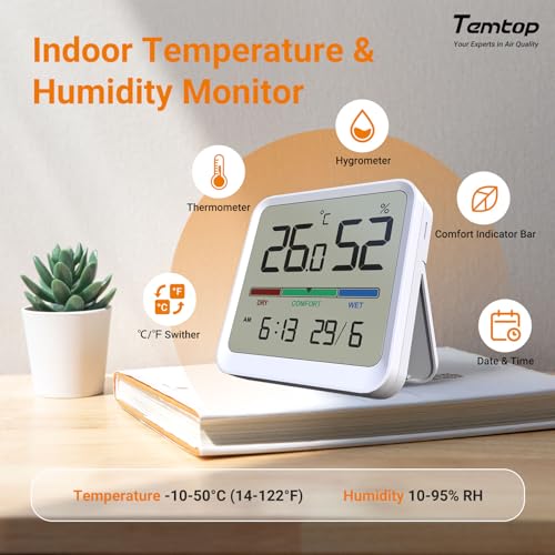 Temtop T1-SE Indoor Digital Thermometer Hygrometer with Magnet, 3M Sticker | Date Time Display, Wall Magnet Stand Mount for Home, Office, Nursery, Baby Room - size: T1-SE