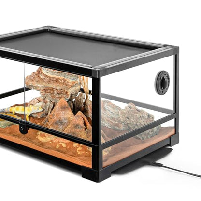 Reptile Tank 20 Gallon, 360°Full Vision Glass Reptile Terrarium 24" x 18" x 12", 24 in Wide Front Opening Reptile Tank for Desert and Tropical Reptiles Gecko Bearded Dragon Snake Hermit Crab