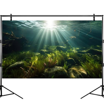 Ocean Floor Aquarium Background Underwater Green Aquatic Seagrass Fish Tank Background Under The Sea Seaweed Sunbeams Terrarium Backgrounds Misty Deep Sea Cork Caves Backgrounds for Aquarium 36x20in - size: 36(W)x20(H)inches/ 90(W)*50cm(H)