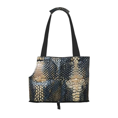 Small Pet Carrier Purse Bag, Dark Snake Skin Print Shoulder Bag for Dogs Cats, Puppy Tote Travel Handbag - color: Dark Snake Skin