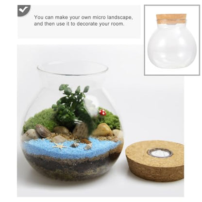 NUOBESTY Round Glass Jars with Cork Lid, Small Glass Cork Bottles with Led Light, Plant Terrarium Display Bottles for Diy, Kitchen Storage Candy Jar for Tea Biscuits Cereals Flour Beans