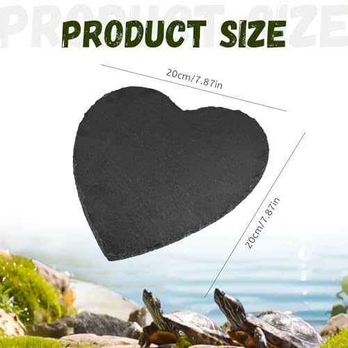 Reptile Basking Platform, 8" x 7.8" Tortoise Habitat Accessories Rock Plate, Heart Shape Natural Rock Reptile Food Dish, Habitat Decor for Turtle Bearded Creature Chameleon Frog Gecko Hermit Crab