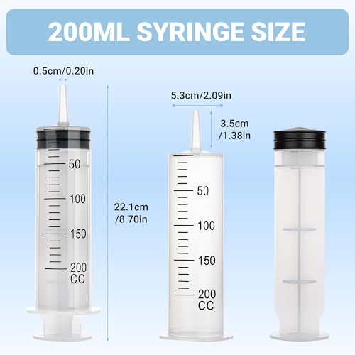 200ml Large Syringe, 5-pack Plastic Syringes for Liquid with Tip Adapter | 200cc Large syringe for thick liquids & Scientific Labs, Oil Transfer, Plant Watering & Refilling, Glue, Individual Sealed - style: 200 ML