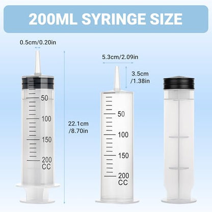 200ml Large Syringe, 5-pack Plastic Syringes for Liquid with Tip Adapter | 200cc Large syringe for thick liquids & Scientific Labs, Oil Transfer, Plant Watering & Refilling, Glue, Individual Sealed - style: 200 ML