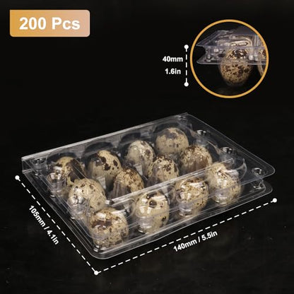 200 Pack Quail Egg Cartons, Clear Plastic Quail Egg Trays, Holds up to 12 Quail Eggs Securely - Your Ultimate Small Eggs Carton Holders for Bulk Storage and Display - size: 12 Grids