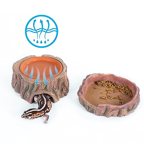 3 in 1 Reptile Hide Cave with Detachable Base & Humidity Dish, Essential Tank Terrarium Decor Humid Hideout Accessories for Small Reptiles Crested Gecko, Leopard Gecko, Lizard, Snake, Crabs