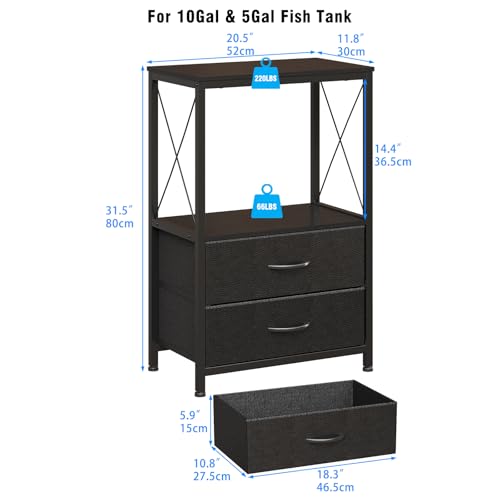 10 Gallon Aquarium Stand with 2 Drawers, Black | 10 Gallon Fish Tank Stand; 2-Tier Storage Shelf; Heavy-Duty Metal Frame; Reptile & Turtle Tank Stand; Black Finish - color: Black